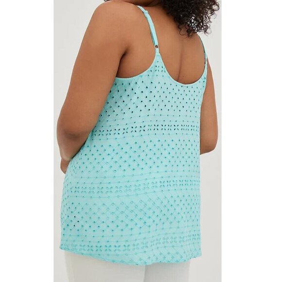 TORRID 2 Plus Size Sophie Eyelet Swing Cami Aqua Blue Sleeveless Tank Blouse 2X - Picture 3 of 16